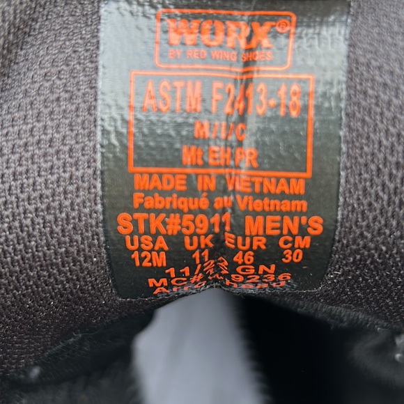 WORX BY RED WINGS MENS SAFETY WORK BOOT STEEL TOE SIZE 12 BLACK - Picture 6 of 11
